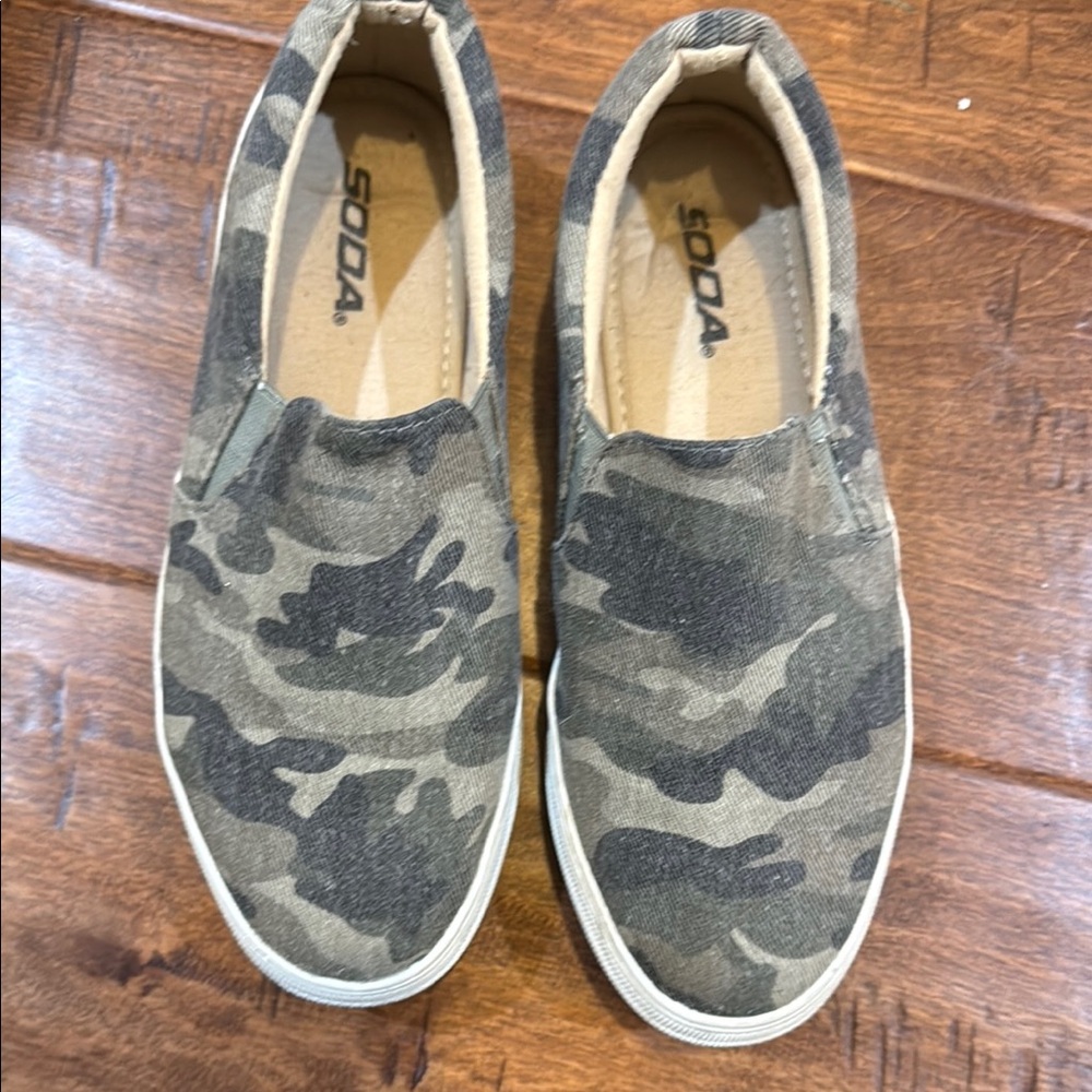 Soda Green Camo Slip-On Sneakers